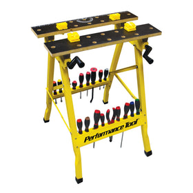 Performance Tool W54025 folding design workbench demonstrates portable on-site use.