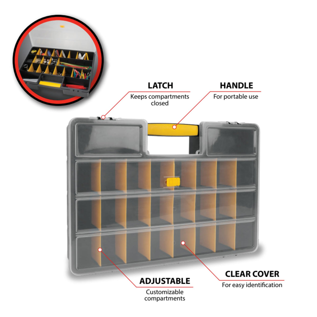 Performance Tool W54037 features a clear cover for quick content identification.