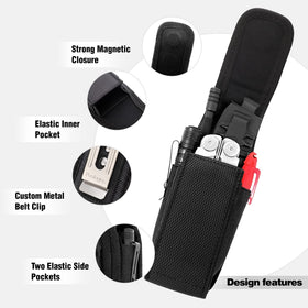 Perilogics interior pocket layout for bits, extender, flashlight, and pen.