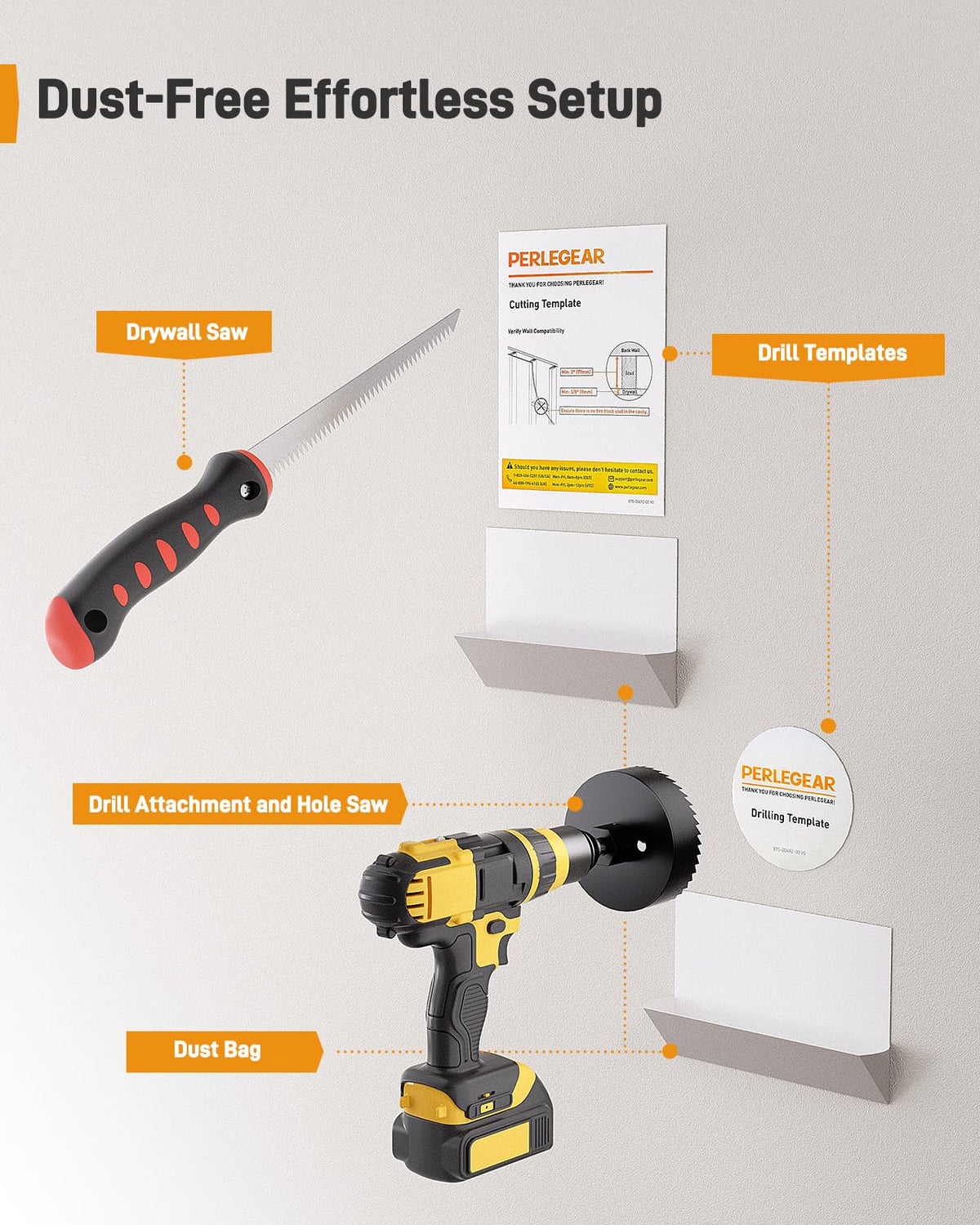 Perlegear drywall saw and templates enable precise wall cuts