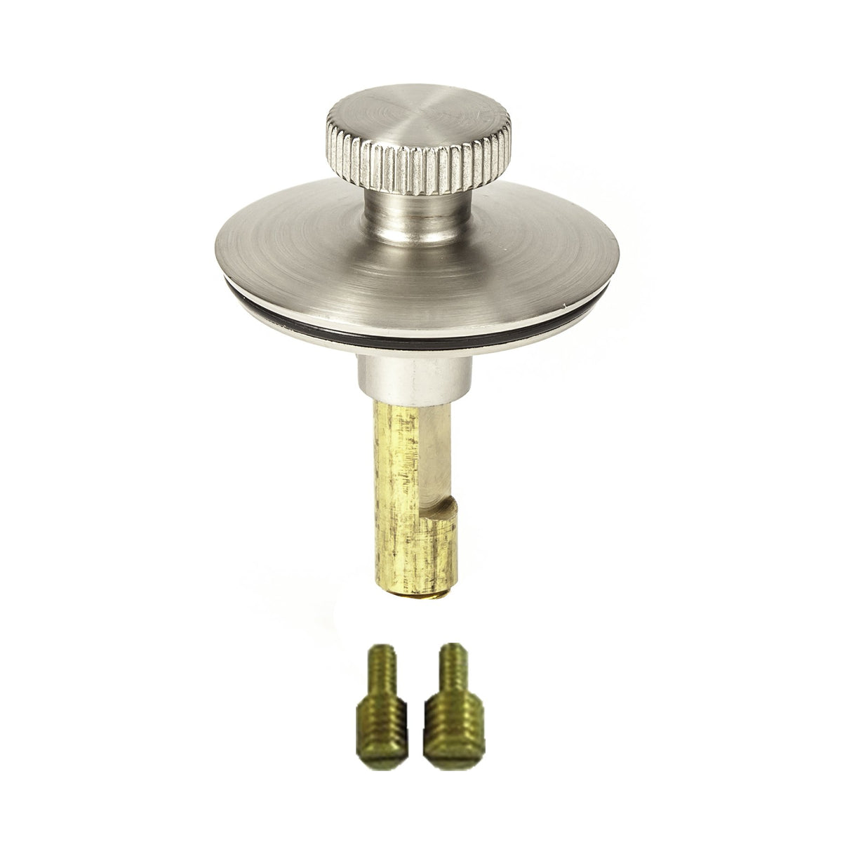 PermaFLOW Lift n Turn drain stopper in brushed nickel for simple water control.
