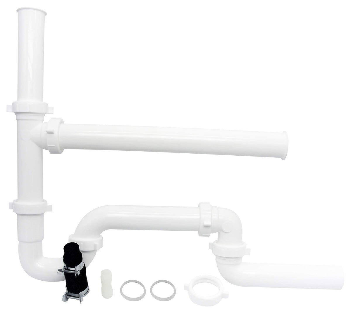 PermaFLOW PF0989 garbage disposal installation kit components in white for reliable drainage connections