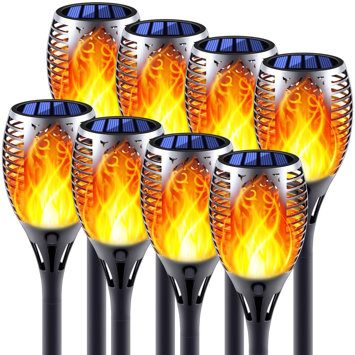 Permande solar torch lights with dancing flame provide a smokeless, warm ambiance for outdoor gatherings.