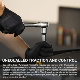 PermaSafe HD Black nitrile gloves showing durable grip on wet surfaces.