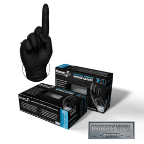 PermaSafe Protective Coatings HD Black nitrile gloves in a box, ready for heavy-duty tasks.