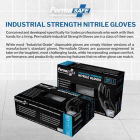 PermaSafe Protective Coatings HD Black nitrile gloves close-up with raised texture grip.