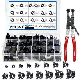 PEROMI spring band hose clamps set shows full 6–25mm range for versatile connections.