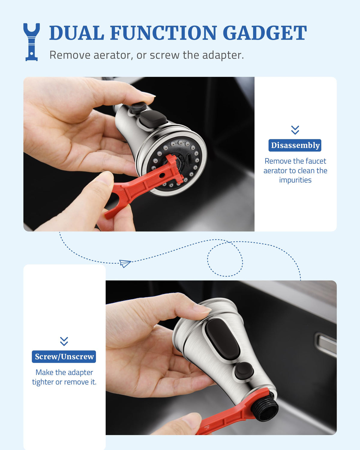 PerPaiMe removable aerator kit shows easy cleaning to maintain smooth flow.