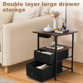 PESRAE bedside table with drawers and integrated LED lamp for organization