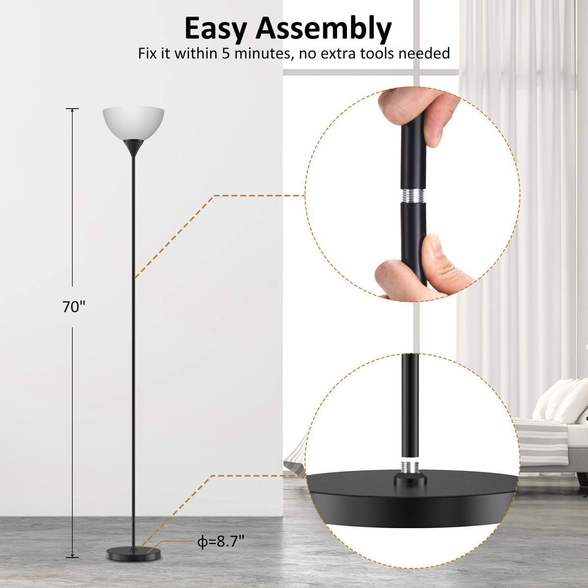 PESRAE corner floor lamp fits beside a sofa for reading