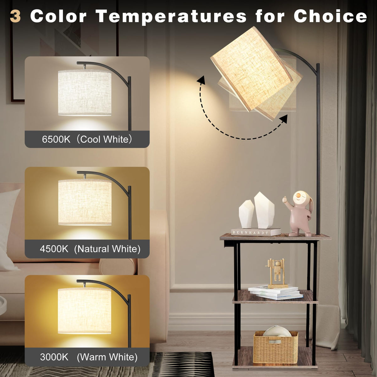 PESRAE floor lamp beside-table storage highlighting convenient surface organization.