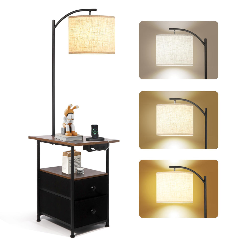 PESRAE floor lamp with table and drawers for bedside storage and light