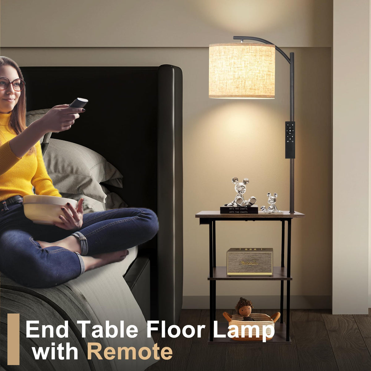 PESRAE side table with USB-C, USB-A and AC charging ports