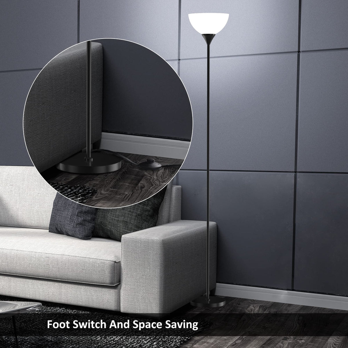 PESRAE torchiere matte-black lamp complements modern decor