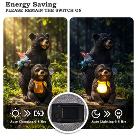 PETAFLOP solar-powered lighting for outdoor spaces on the bear statue.