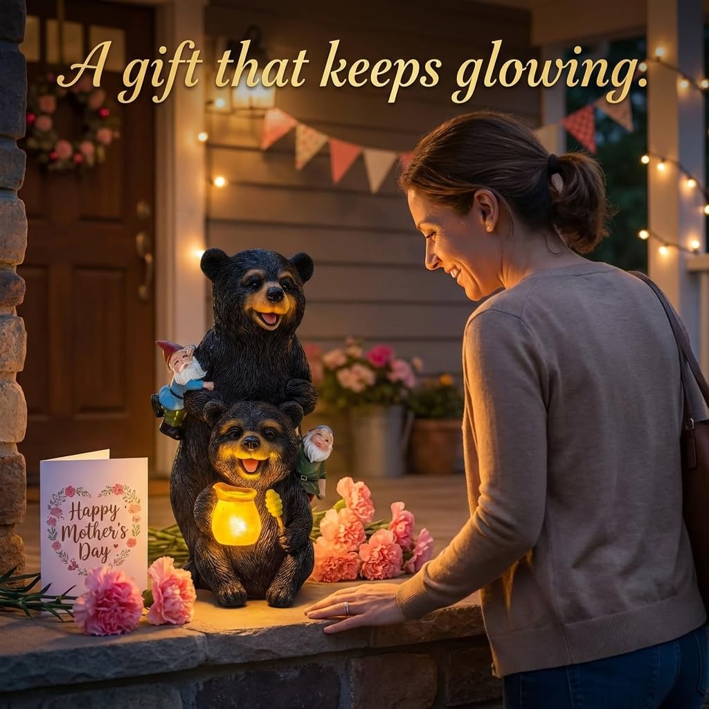 PETAFLOP charming housewarming gift with playful bear and gnomes.