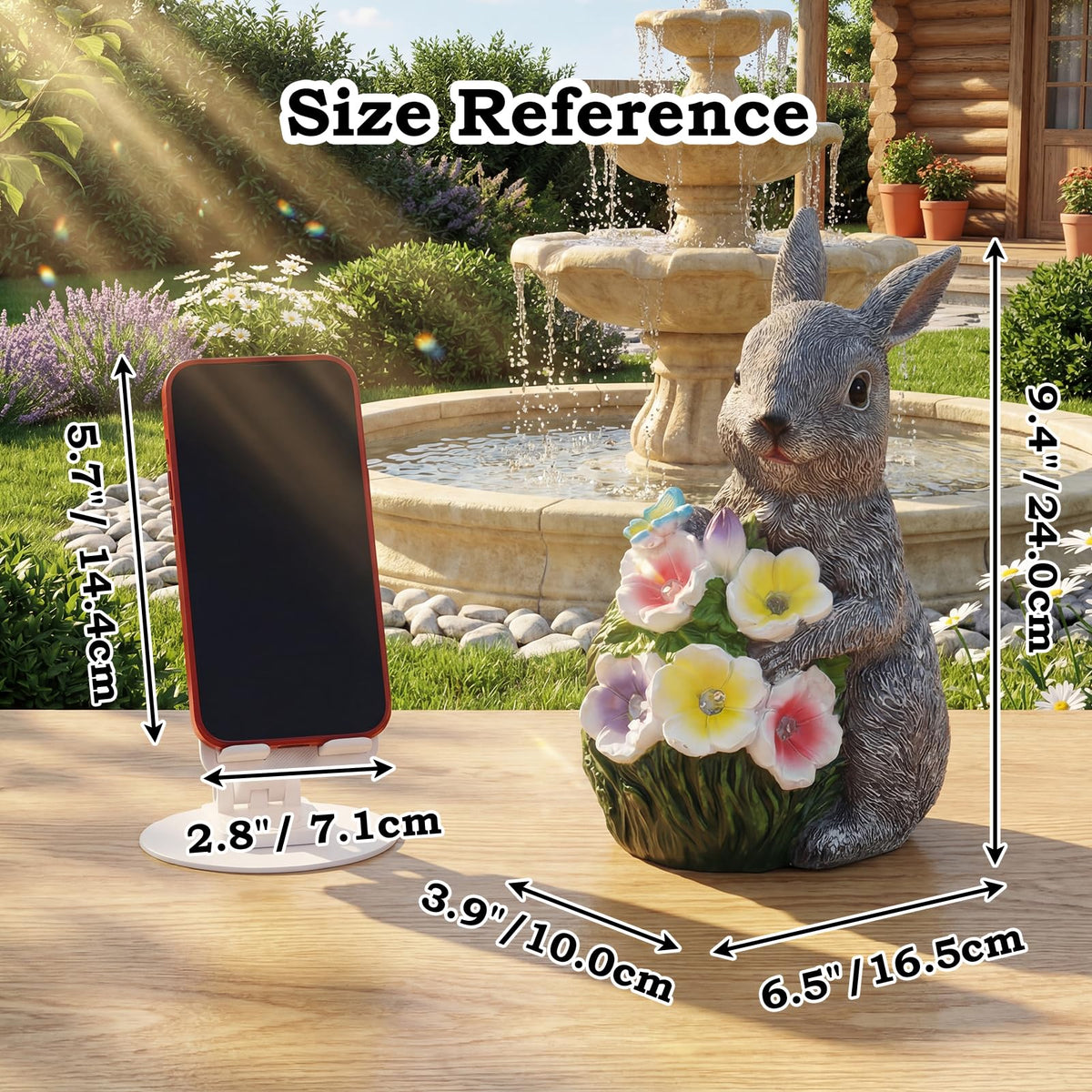 PETAFLOP rabbit statue placed in a garden setting for easy outdoor decor.