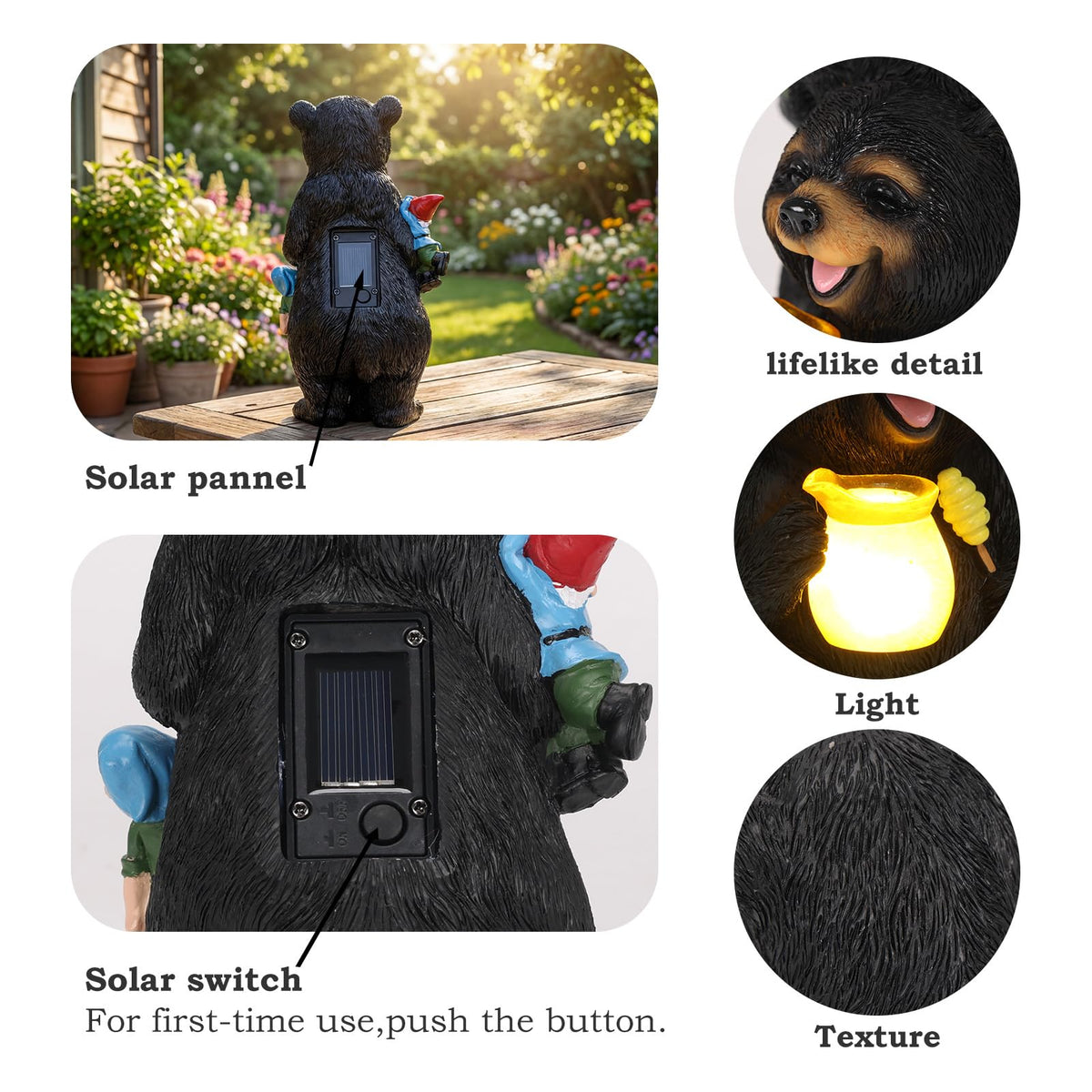 PETAFLOP weather-proof bear statue with UV finish withstands rain and sun.
