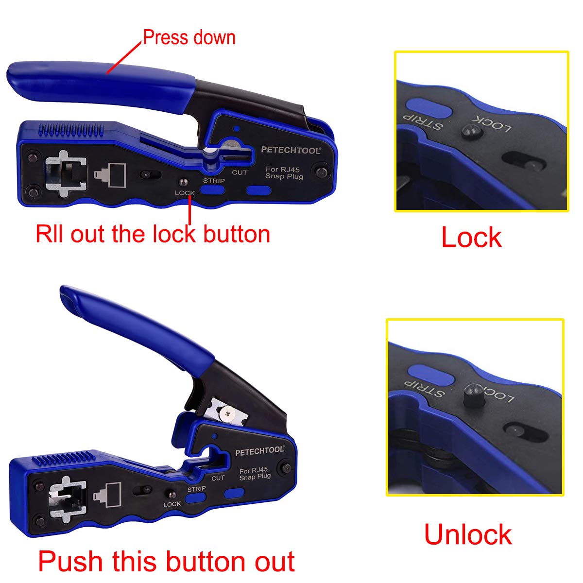 PETECHTOOL mini wire stripper included for precise cable prep.