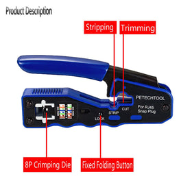 PETECHTOOL RJ45 compact design supports one-handed operation for easy use.