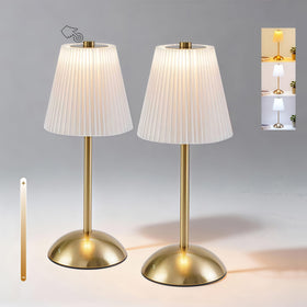 PetiitLyt 2-Pack cordless table lamps with pleated shade provide a warm, inviting glow.