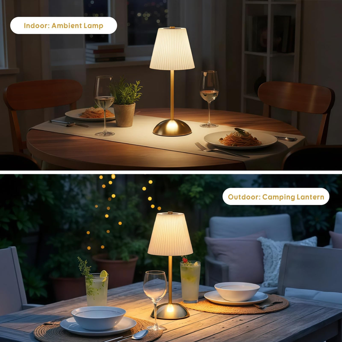 PetiitLyt two-pack on dining table creating ambient lighting for gatherings.