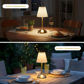 PetiitLyt two-pack on dining table creating ambient lighting for gatherings.