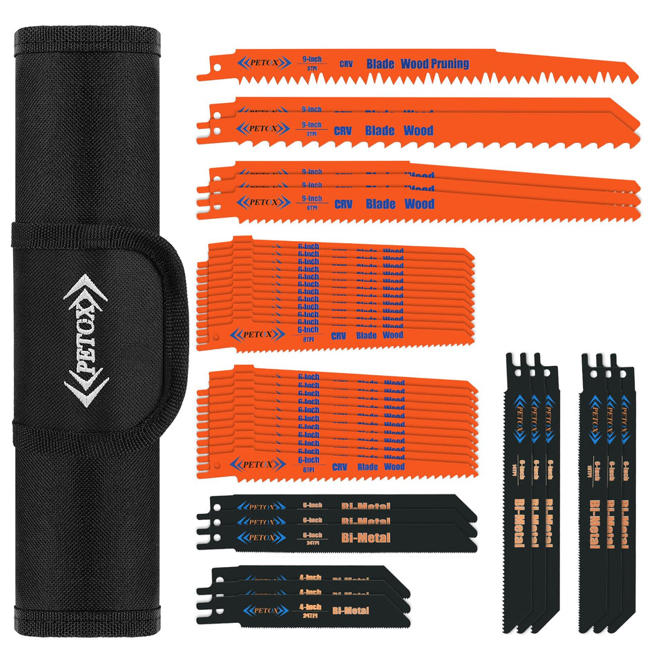 PETOX 40-piece reciprocating saw blades set with organizer pouch for quick access