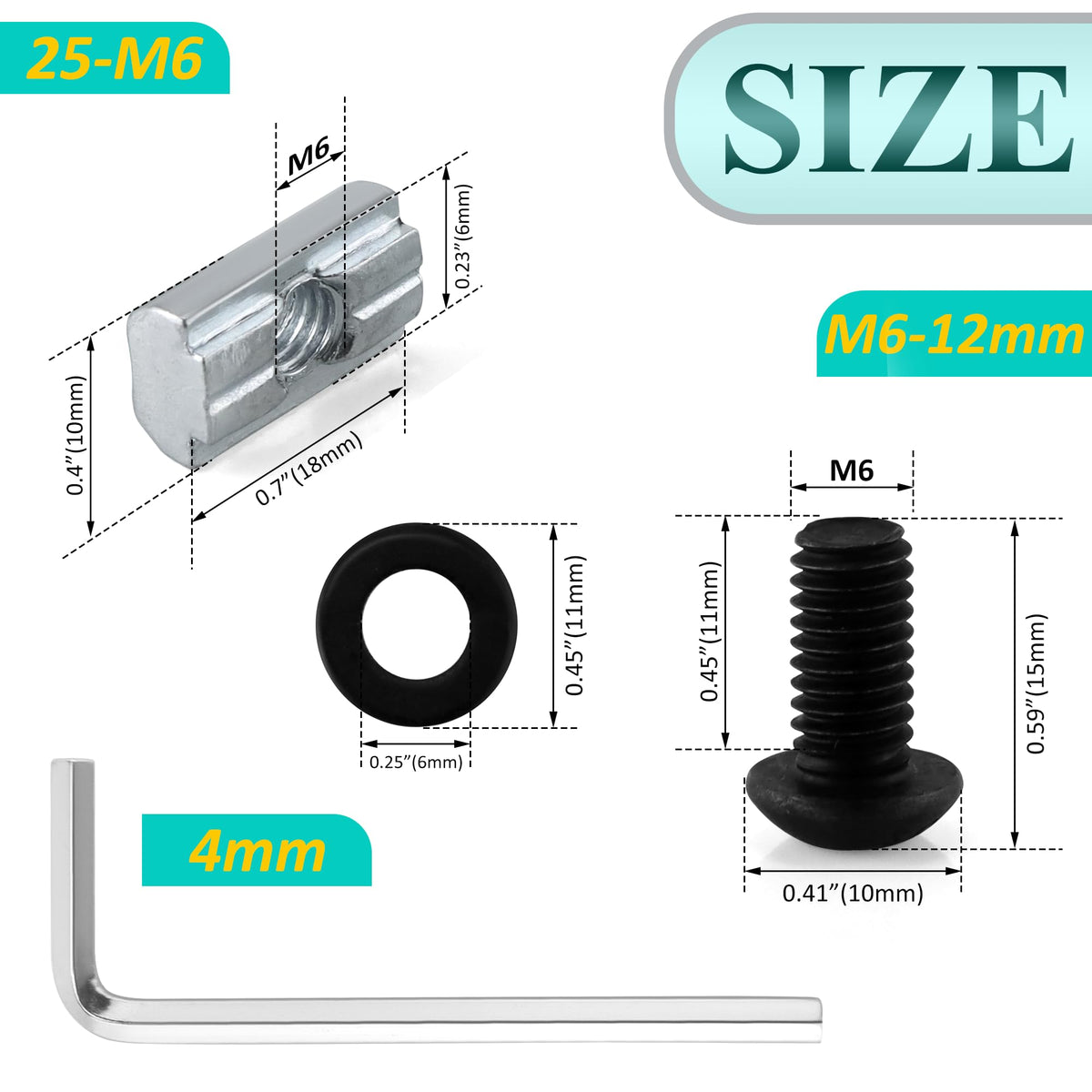PETOX M6 T-slot nuts for secure sliding in 1010 profiles.