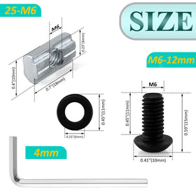 PETOX M6 T-slot nuts for secure sliding in 1010 profiles.