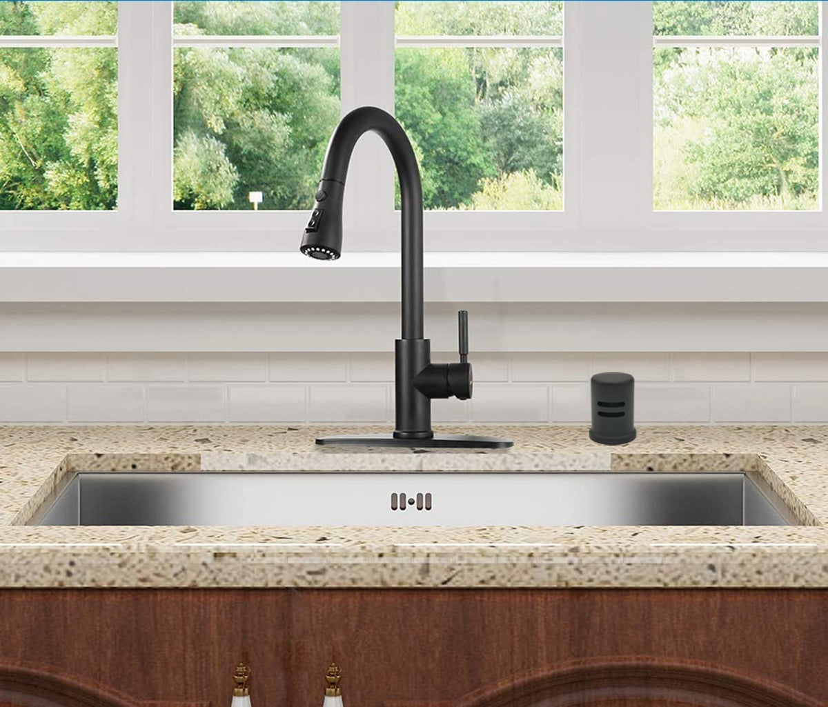 PetrelWing matte black escutcheon conceals the air-gap seam with clean styling.