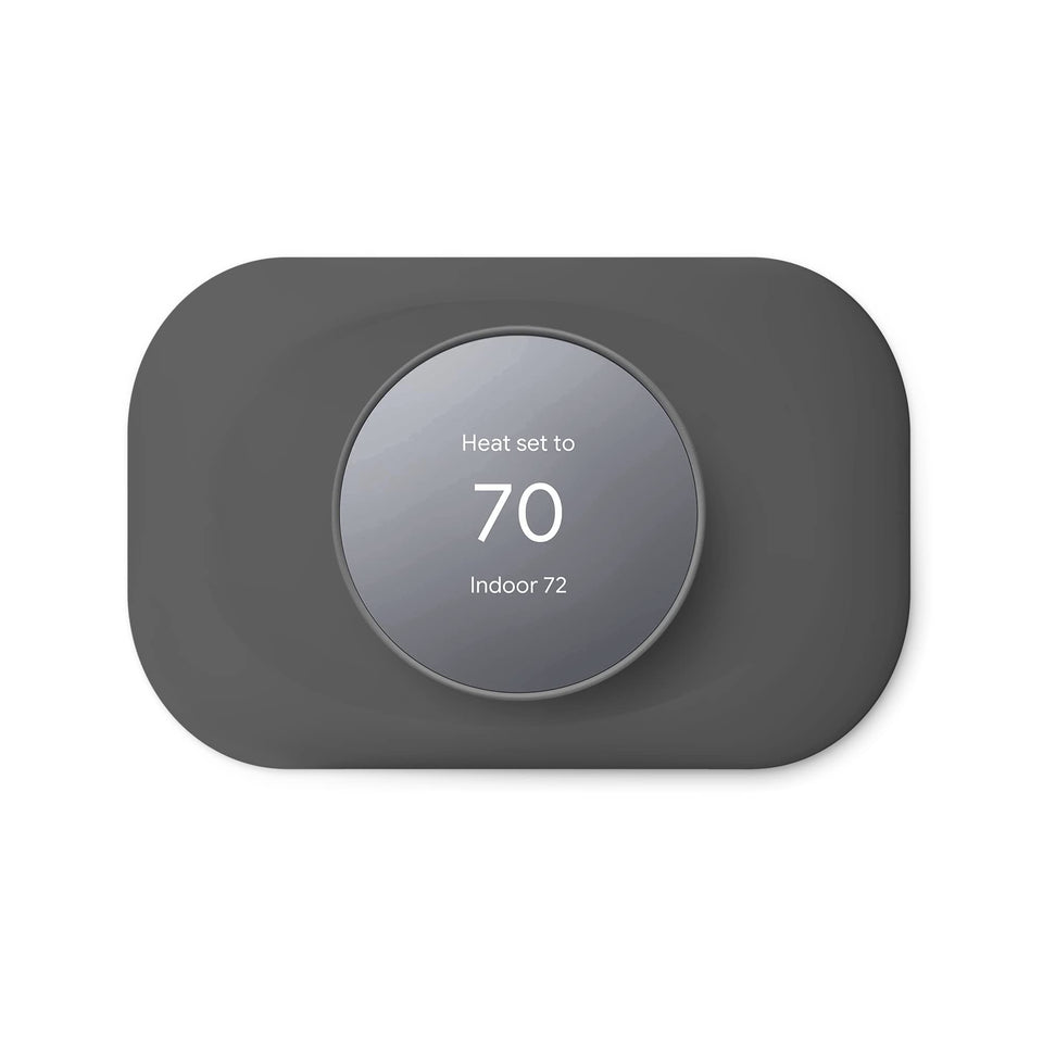 Petrichor Nest Thermostat 2020 wall plate charcoal complements the device and hides wall imperfections.