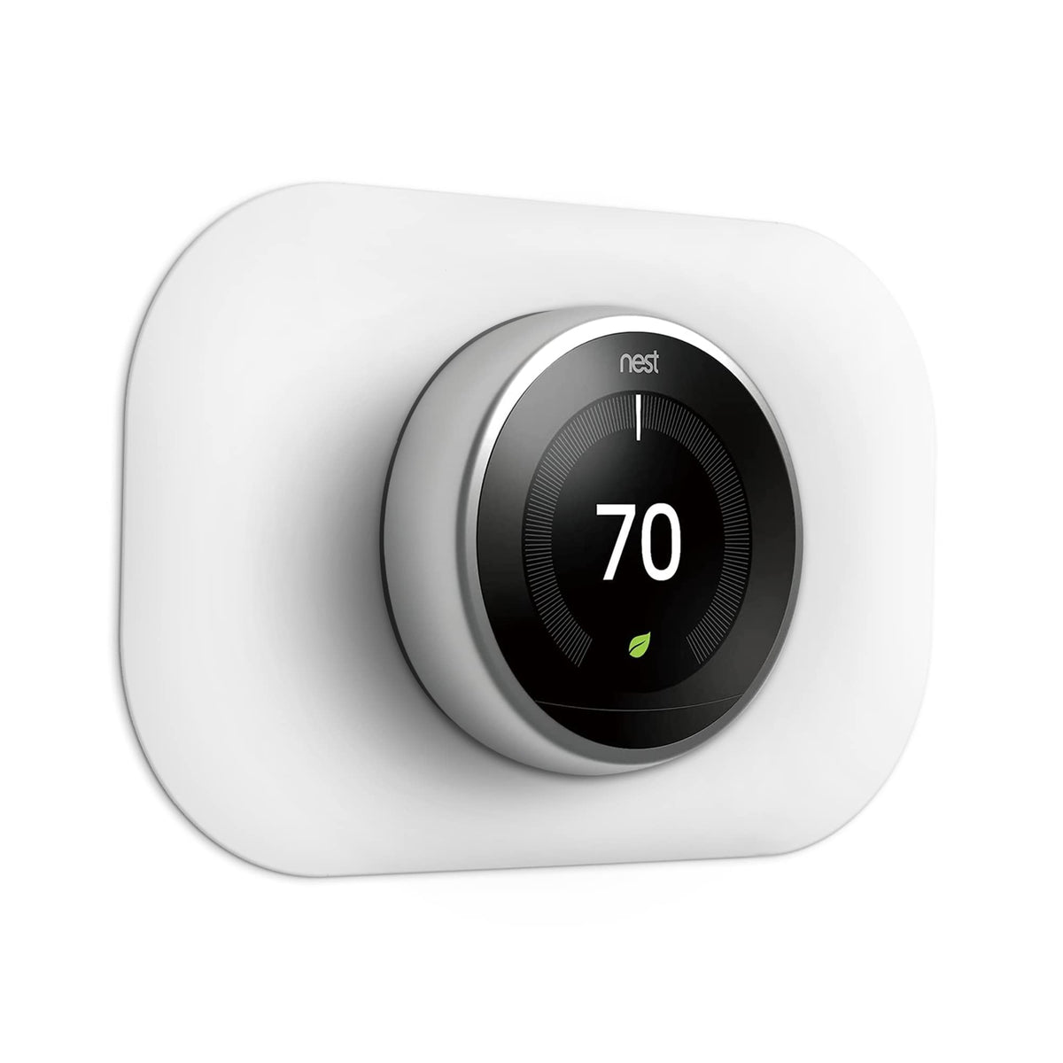 Petrichor Nest Thermostat Snow plate front view with clean, finished wall