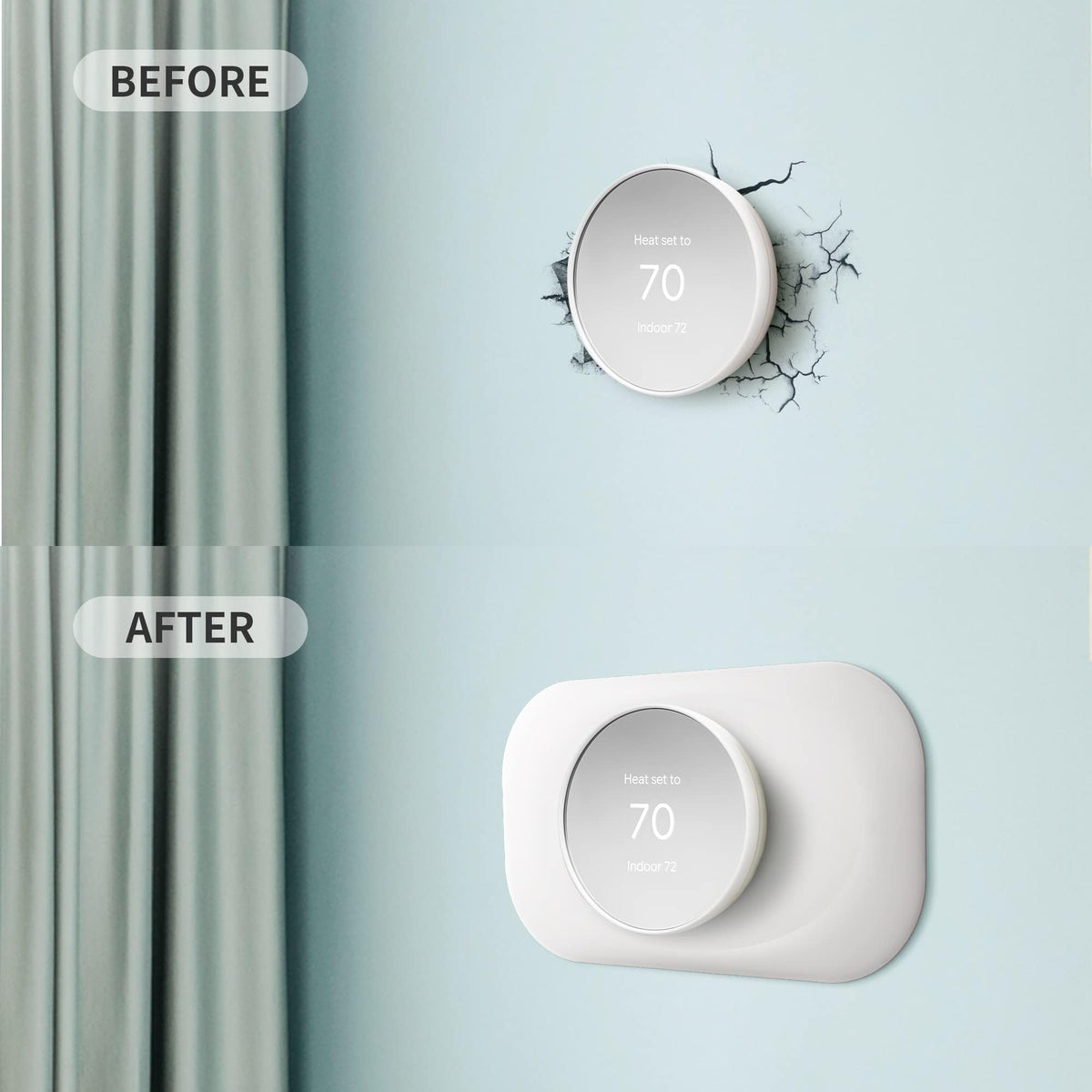 Petrichor Nest Wall Plate covers holes from older thermostats for a seamless wall