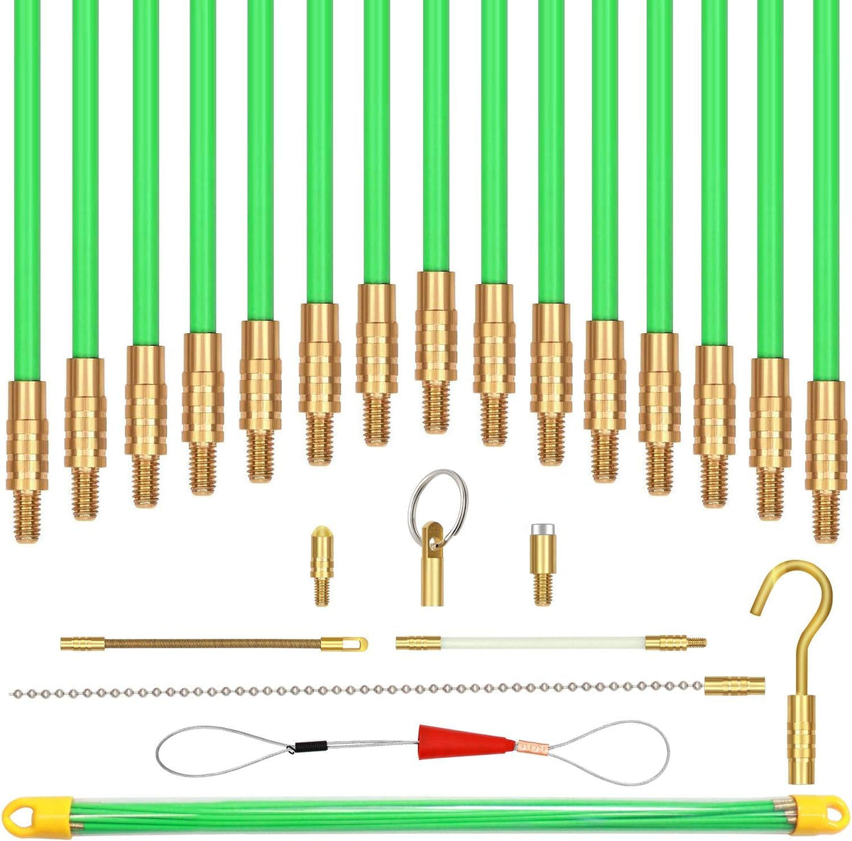 PETUOL 50ft fiberglass fish tape assembly guides cables through walls and tight spaces