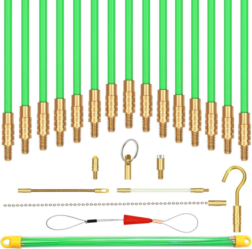 PETUOL 50ft fiberglass fish tape assembly guides cables through walls and tight spaces