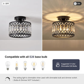 Pevfah Crystal Black Ceiling Light fits small spaces with 9-inch round size.
