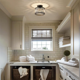 Pevfah Crystal Black Ceiling Light open-bottom design for bright illumination.