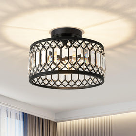 Pevfah Crystal Black Ceiling Light with crystals creates sparkling entryway ambiance.