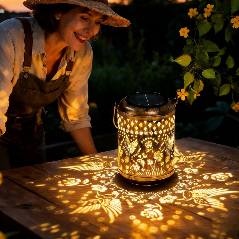 PEVOROS hummingbird-cutouts garden lantern glows softly for pathway lighting