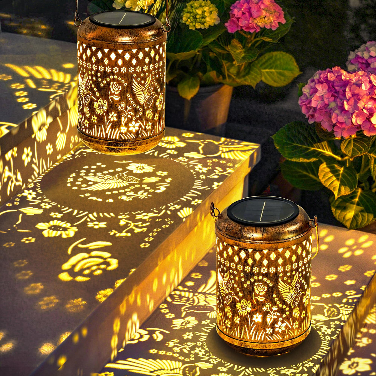 PEVOROS hummingbird lantern hanging with soft glow for outdoor evenings
