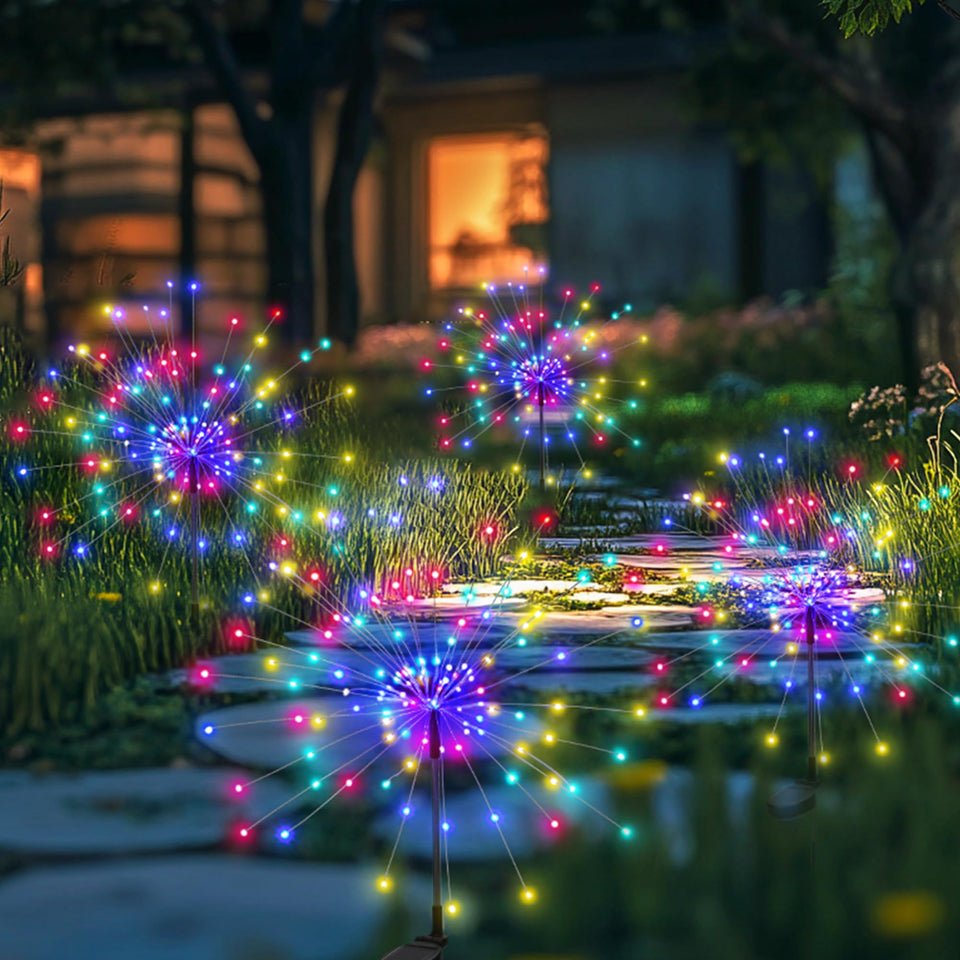 PEVOROS solar fairy lights illuminate outdoor scenes with colorful fiber optics for festive nights