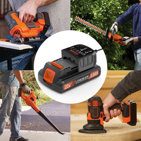 PEYESTEN charger in use with Black and Decker tools for cordless convenience.
