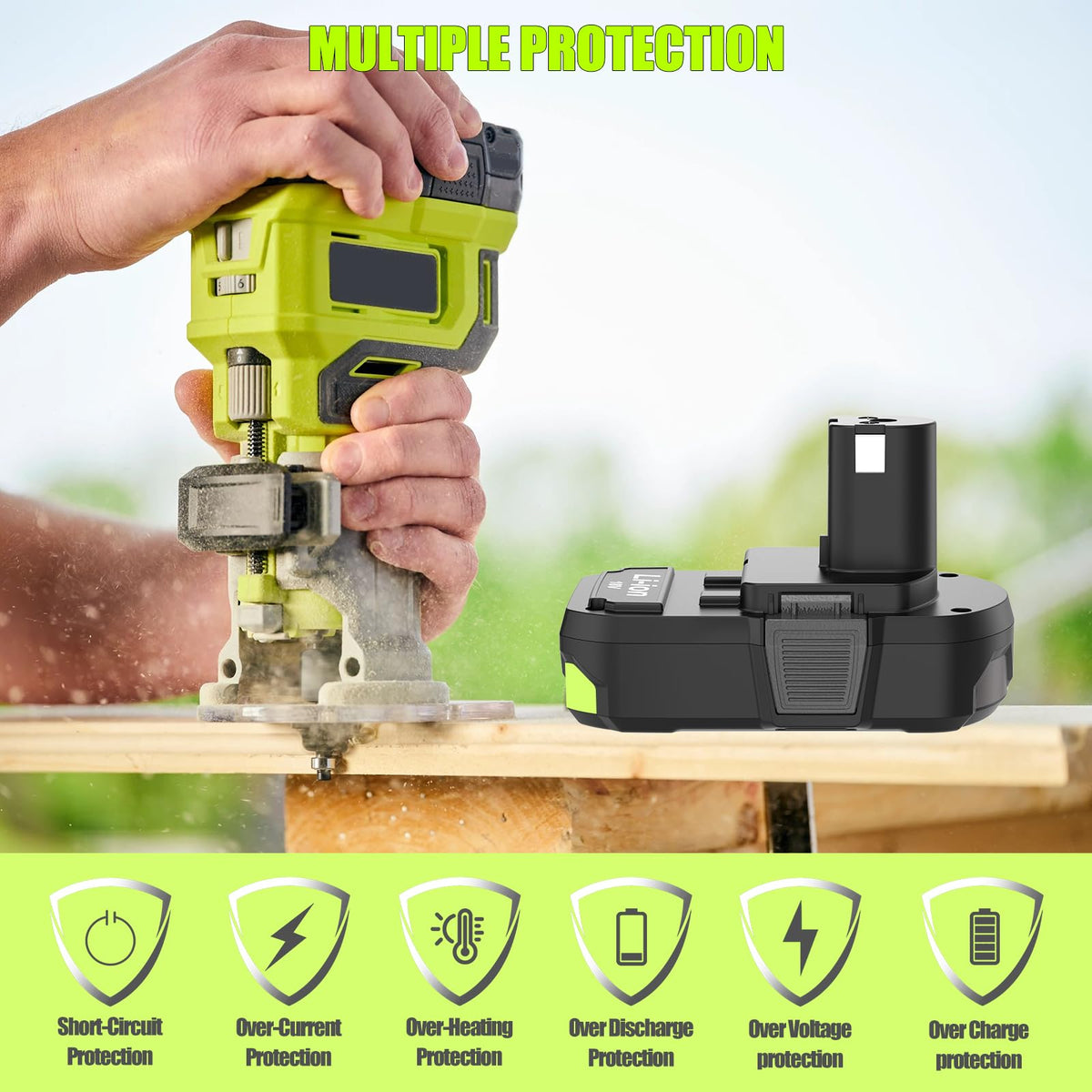PEYESTEN LED display on Ryobi 18V battery side for quick charge monitoring