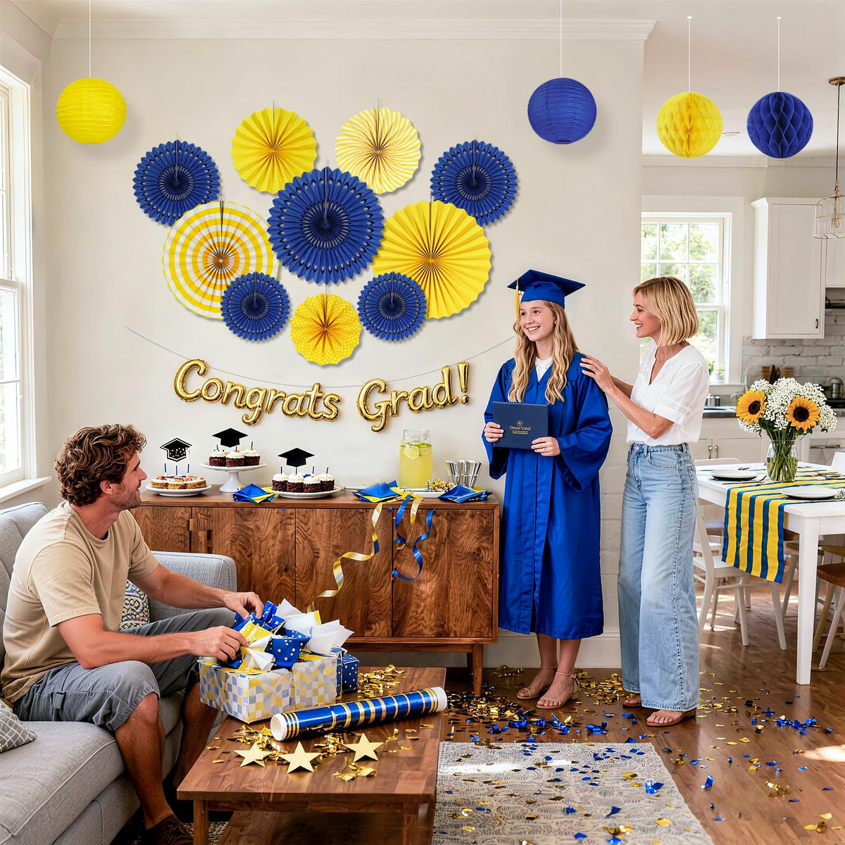 Peywot 12-inch yellow paper fan adds sunny focal point for photos.