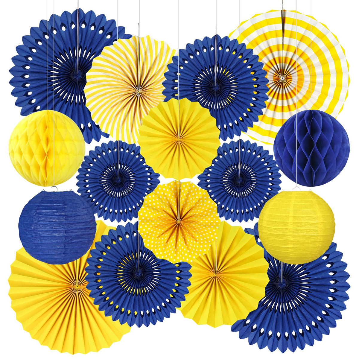 Peywot 16-inch blue paper fan creates a vibrant party backdrop.
