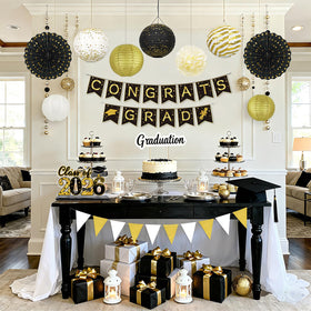 Peywot black-gold lantern 8in adds a compact upscale decor touch.