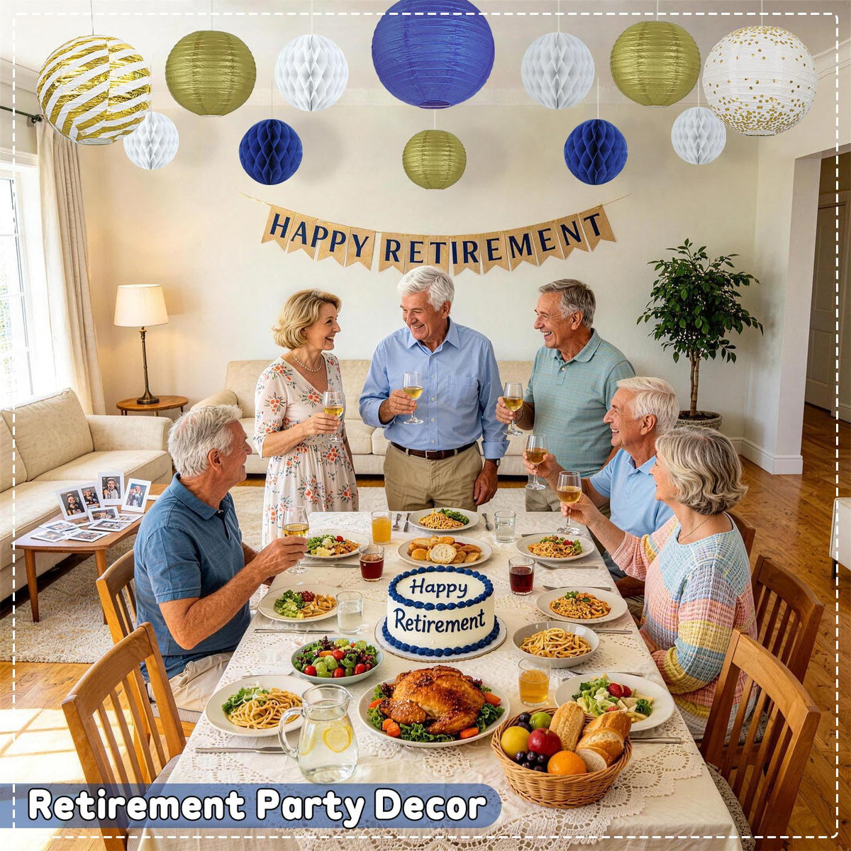Peywot blue-gold decor pack provides a cohesive party backdrop.