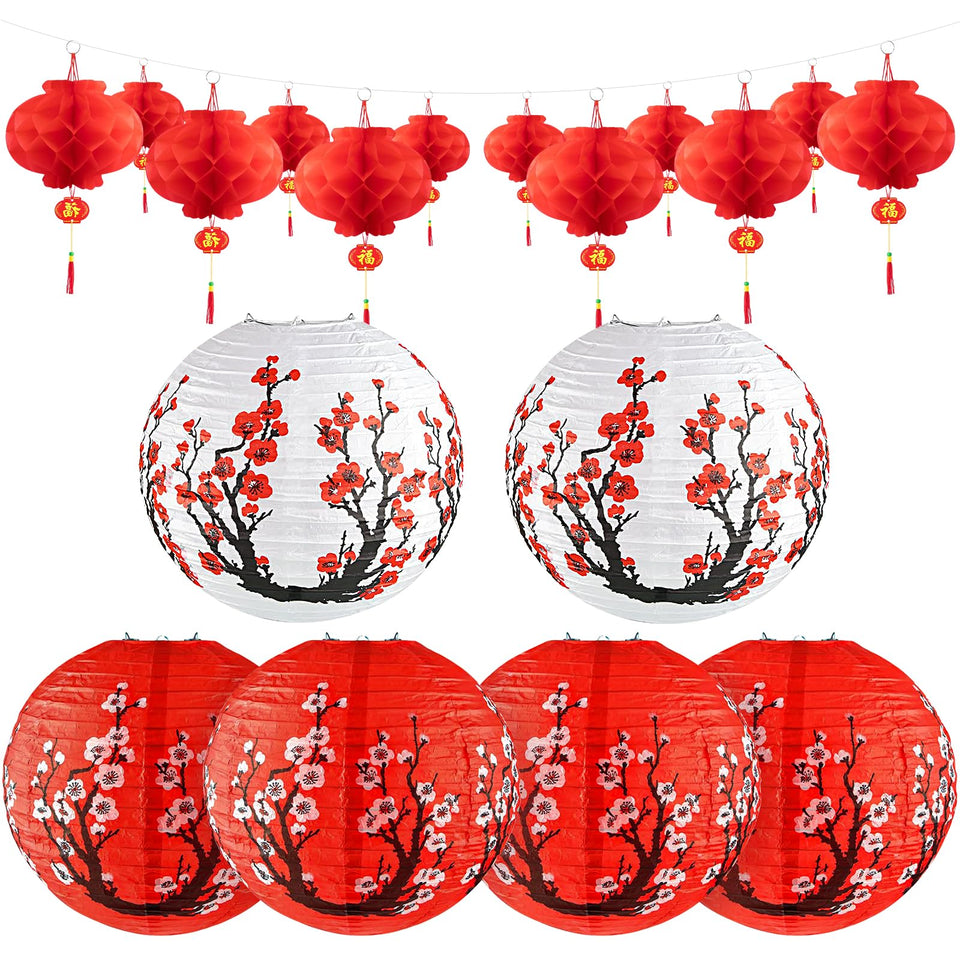 Peywot Hibachi 12-inch Japanese sakura lantern in red adds festive Japanese ambience.