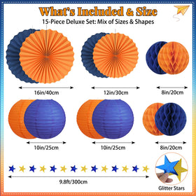 Peywot orange-blue paper fans quickly elevate walls and tables